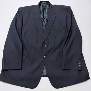 Meeting Street Mens Navy Blue Wool Blend 2 Button Blazer Jacket Size 54R